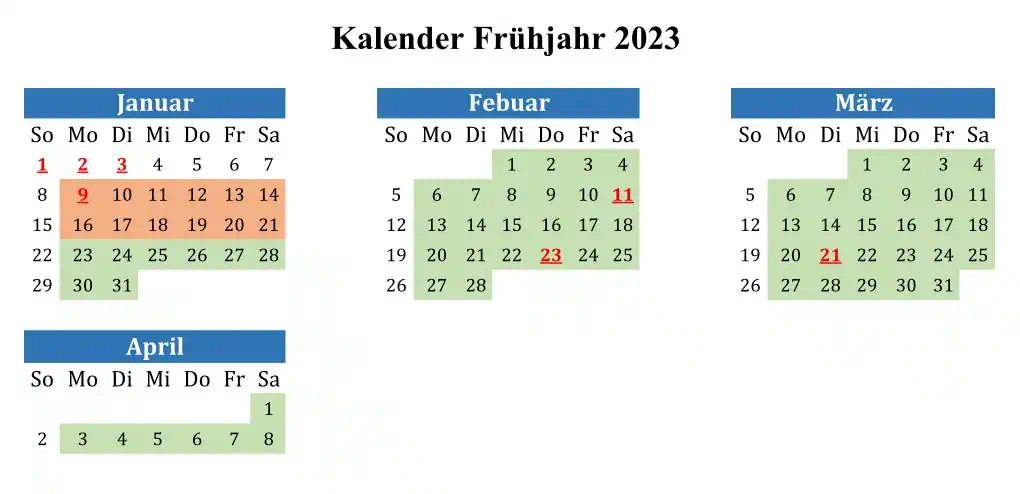 Kalender Frühjahr 2023