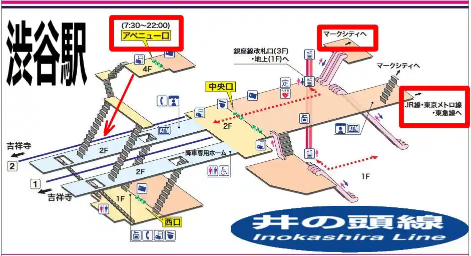 京王井の頭線5号車に乗る渋谷駅階段降りる西口より徒歩6分